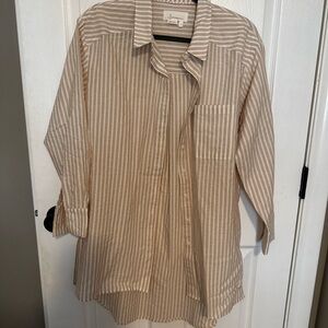 Anthropologie Beige Striped button down shirt